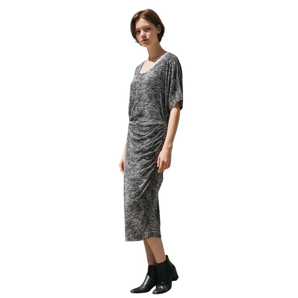 DKNY Womens XL Black White Abstract Zebra Print Ruched Side Short Sleeve Dress